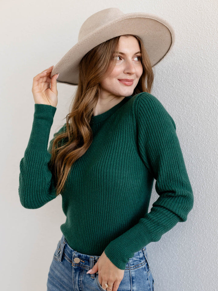 green ribbed fitted sweater