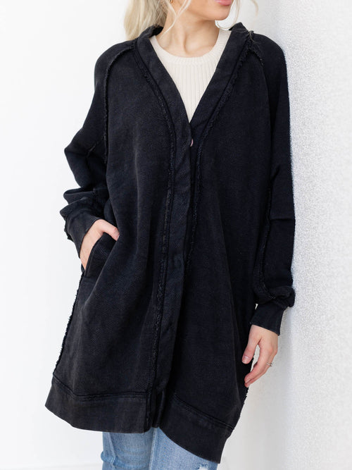 oversized long washed black cardigan