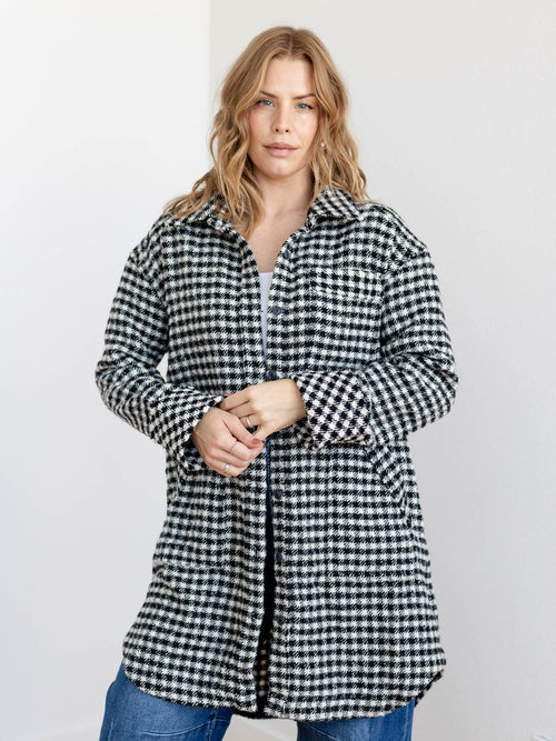 oversized houndstooth shacket