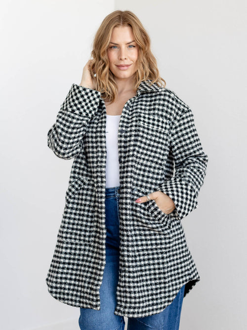 oversized houndstooth shacket