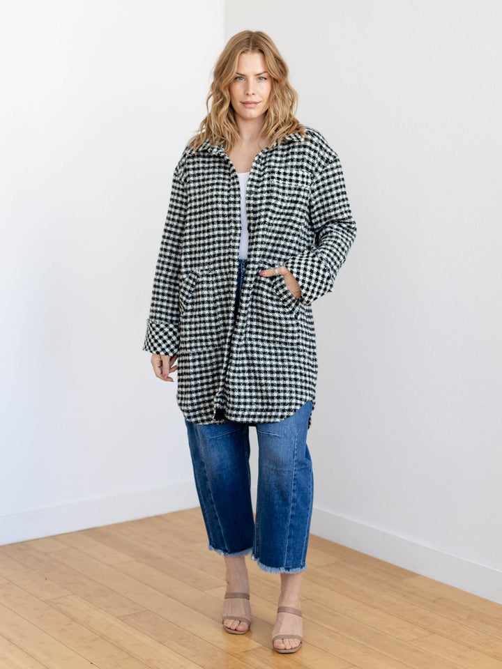 oversized houndstooth shacket