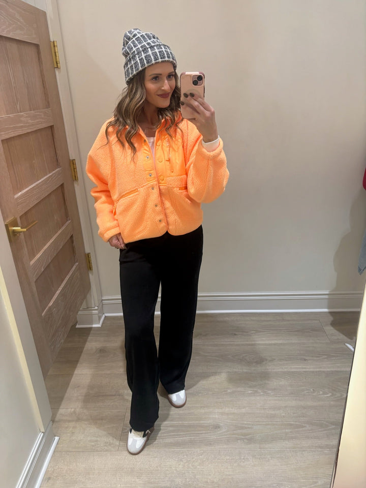 bright neon orange teddy jacket