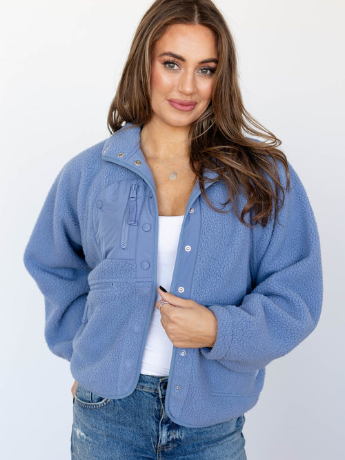 blue soft zipper detail jacket