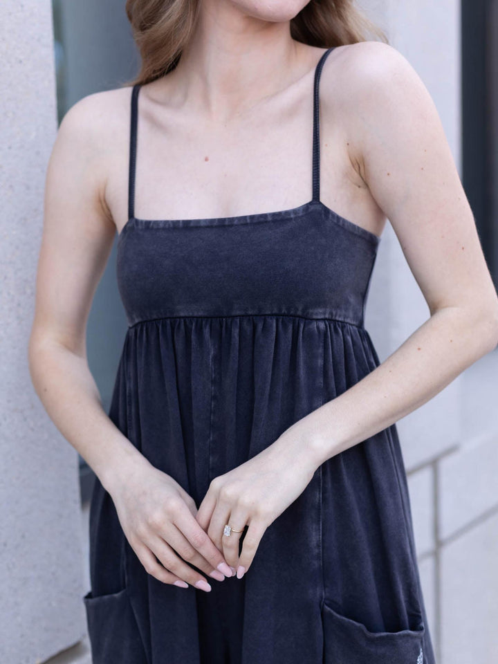 washed black wide leg jumpsuit