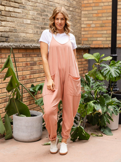 coral orange jumpsuit