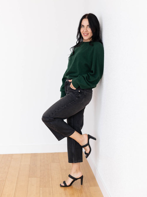 washed black cropped wide straight leg denim