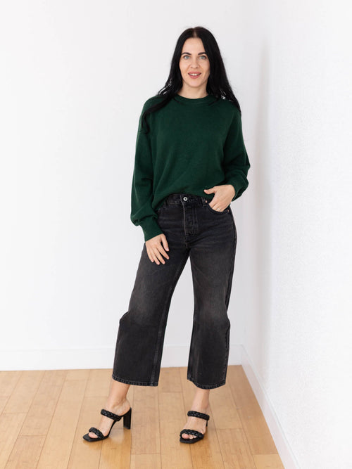 washed black cropped wide straight leg denim
