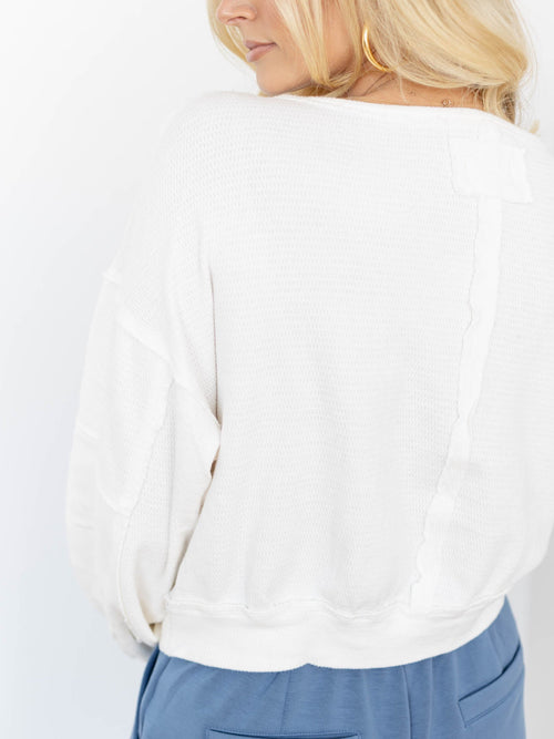 boat neck thermal drop shoulder white top