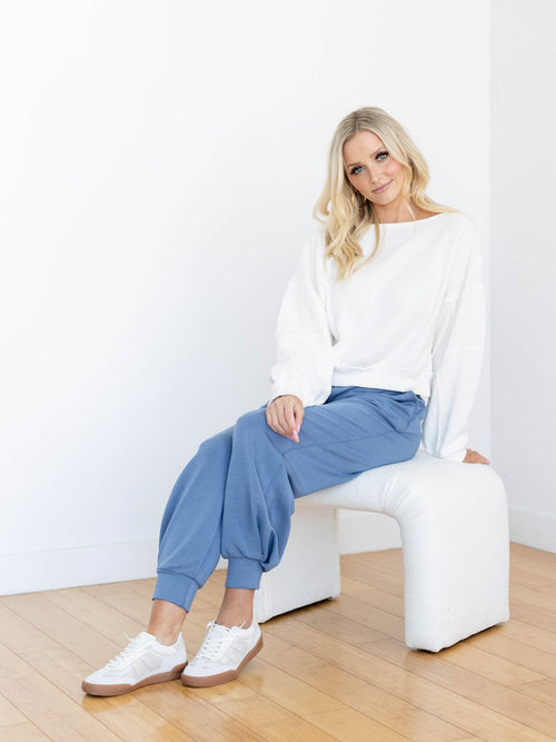 boat neck thermal drop shoulder white top