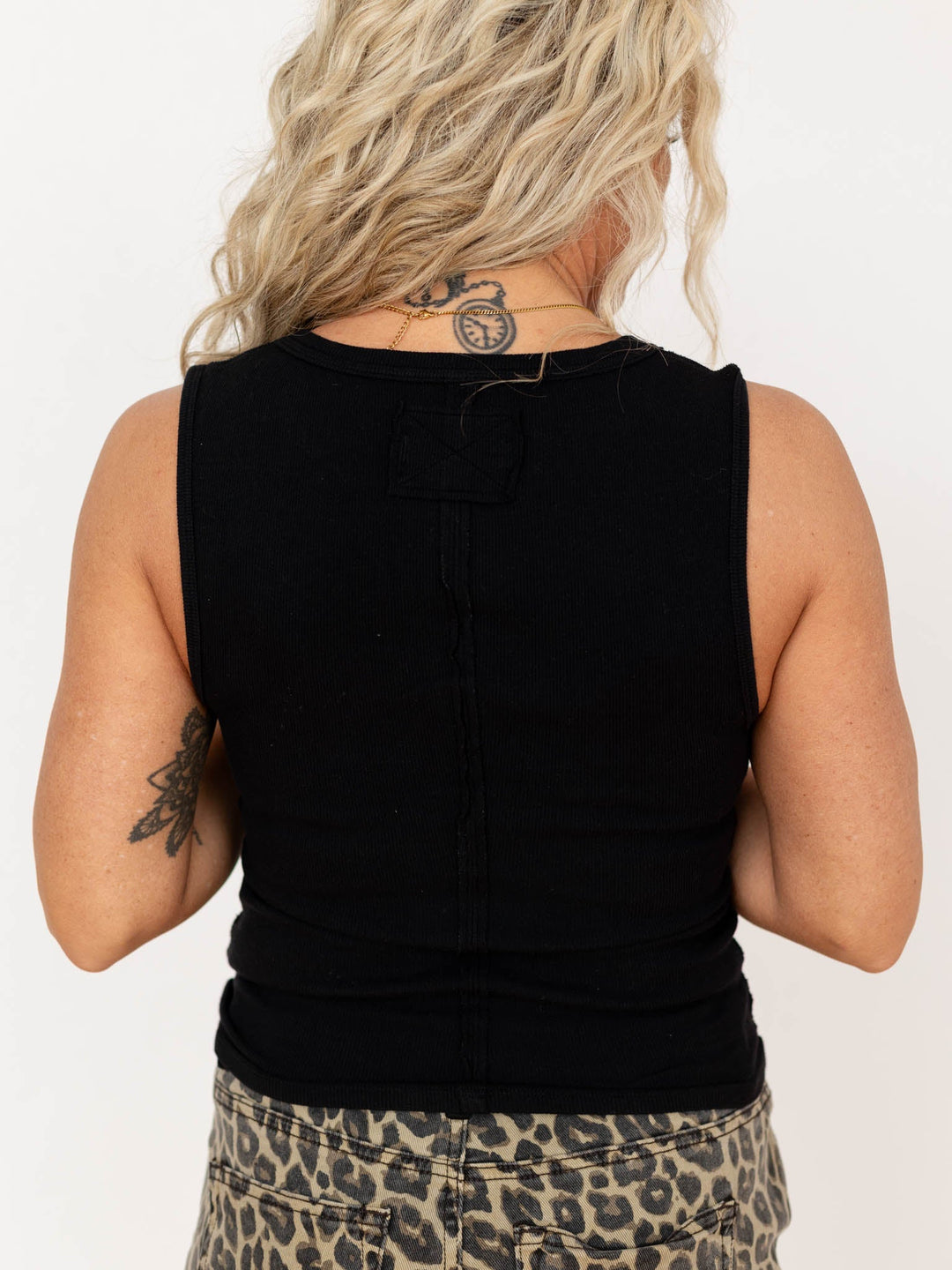 black button down sleeveless top