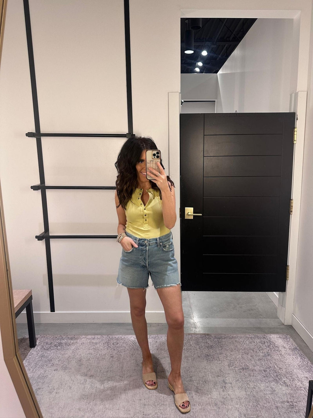bright yellow green henley tank top