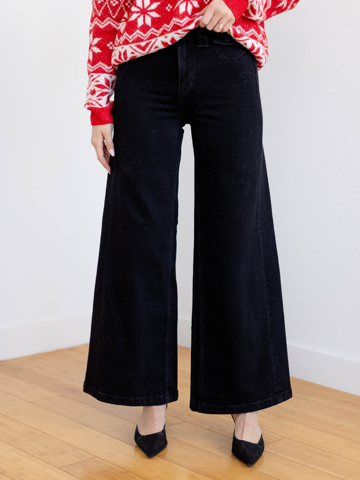 wide leg black denim