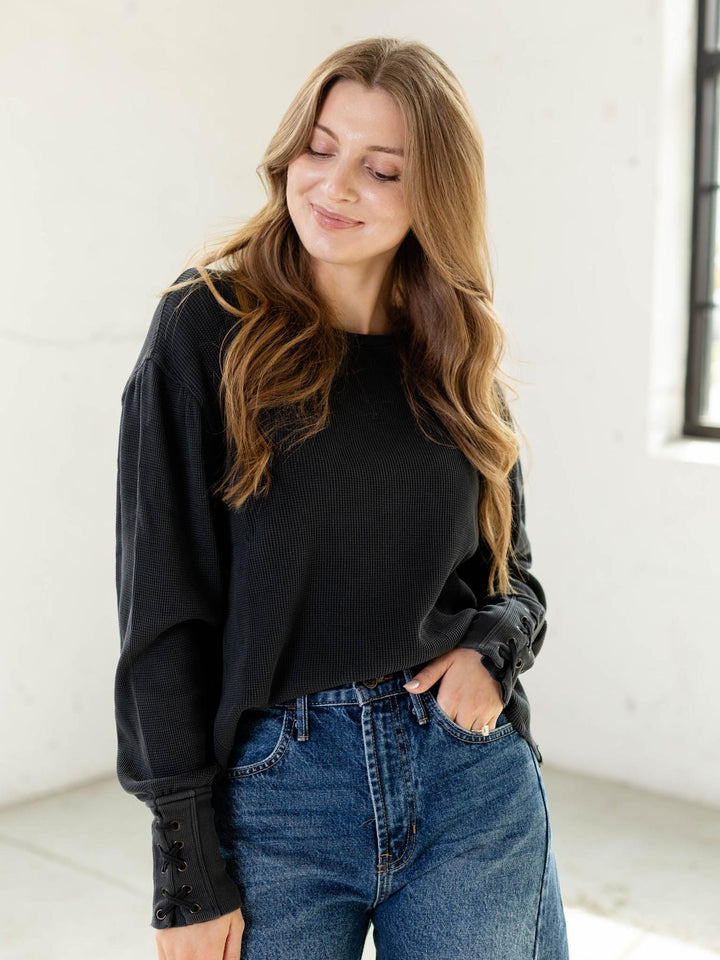 washed black thermal oversized top