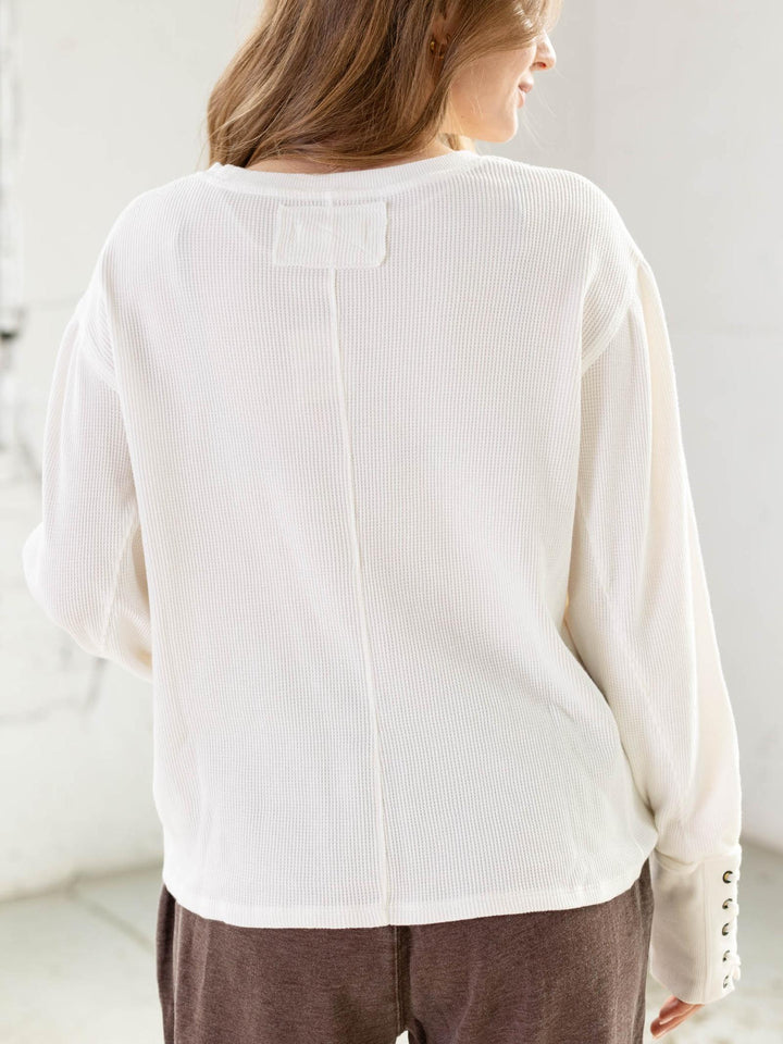 thermal lace cuff detail oversized top