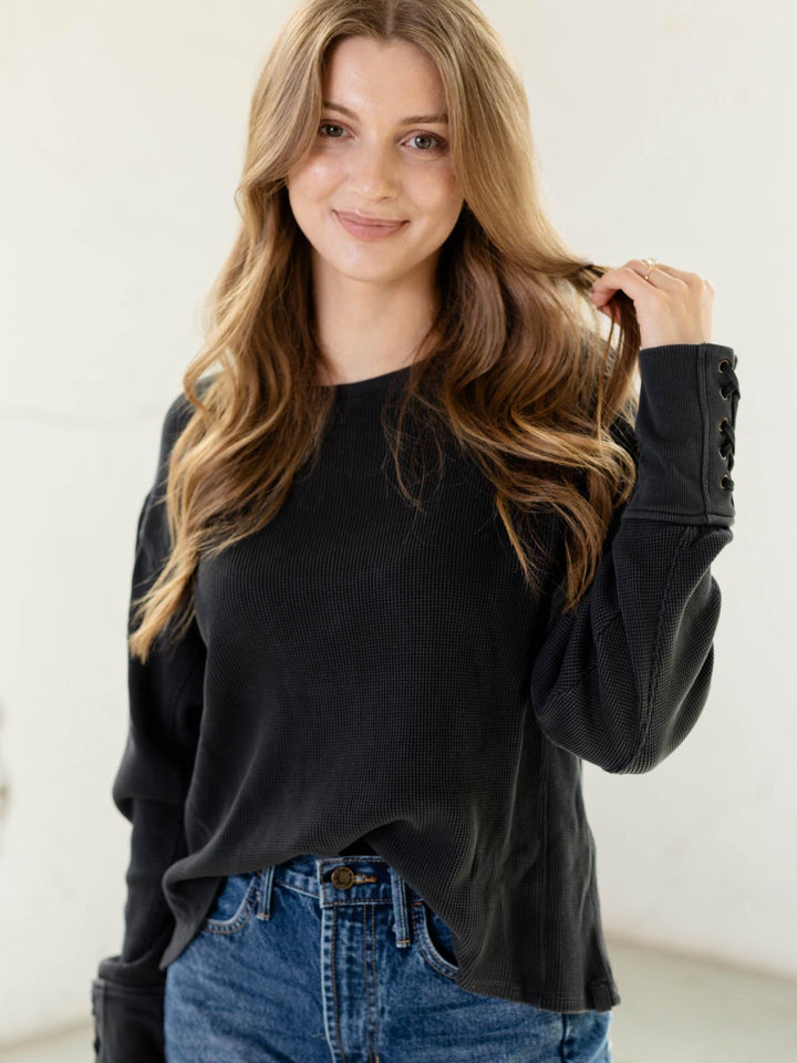 washed black thermal oversized top