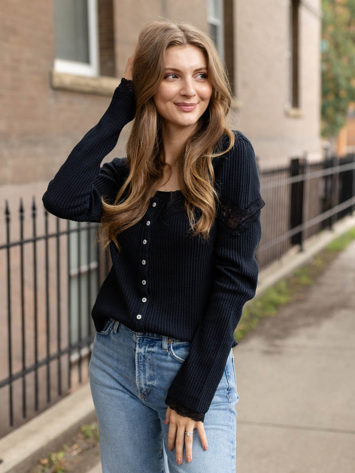 black lace inset top