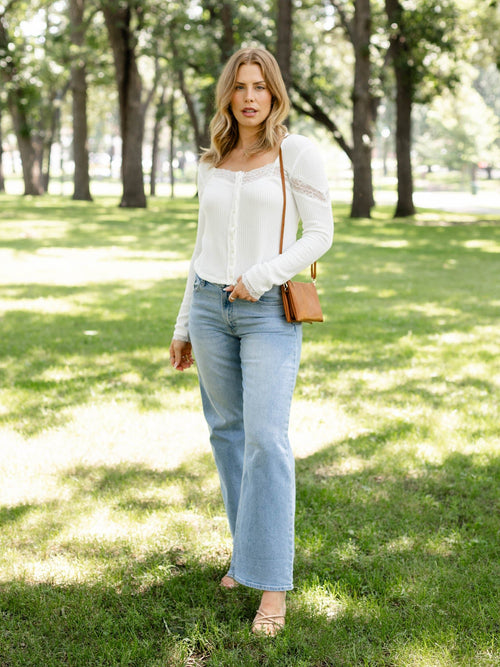 white lace trim thermal long sleeve