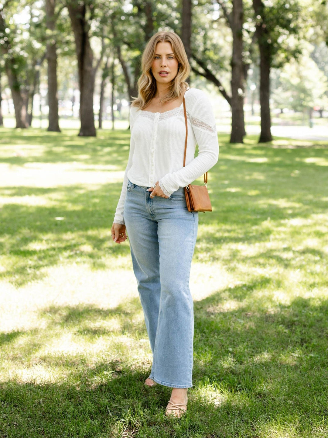 white lace trim thermal long sleeve