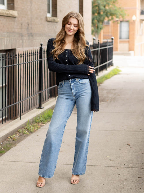 black lace inset top