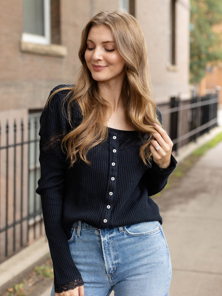 black lace inset top