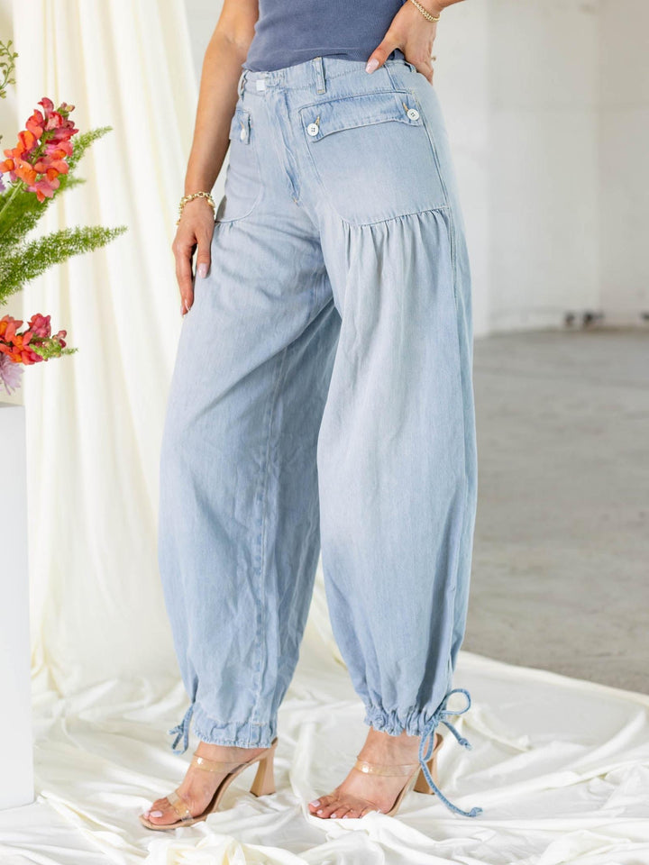 high waist light wash denim