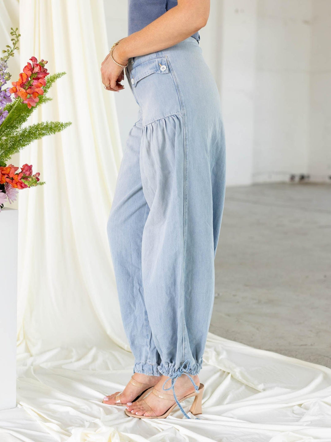 high waist light wash denim