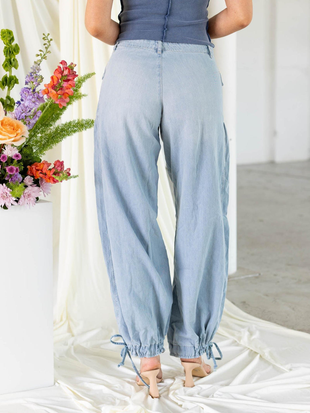 high waist light wash denim