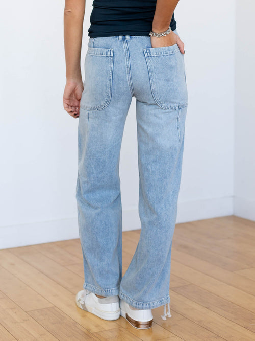 drawstring waist light wash jeans