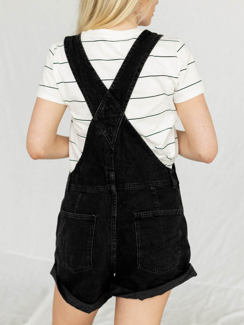 washed black denim shortall