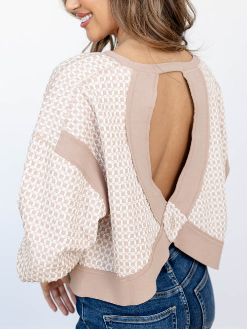 textured open back sweater