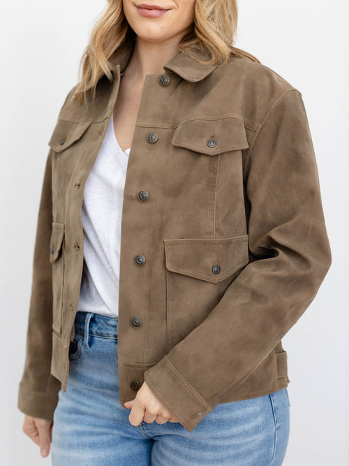 dark green vegan structured jacket