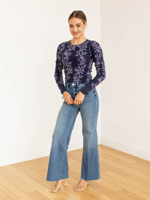 navy floral thermal long sleeve