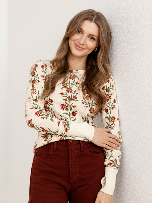 floral thermal long sleeve top