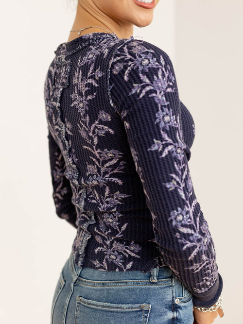 navy floral thermal long sleeve