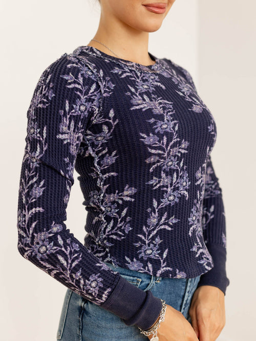 navy floral thermal long sleeve