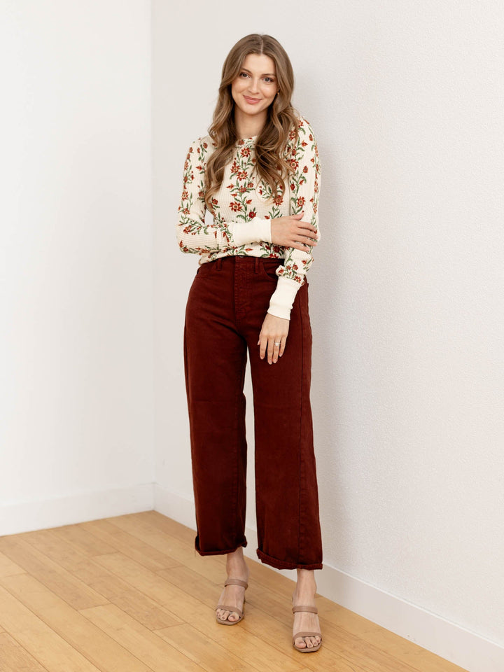 floral thermal long sleeve top