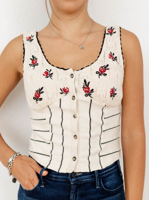 floral embroidered cropped tank