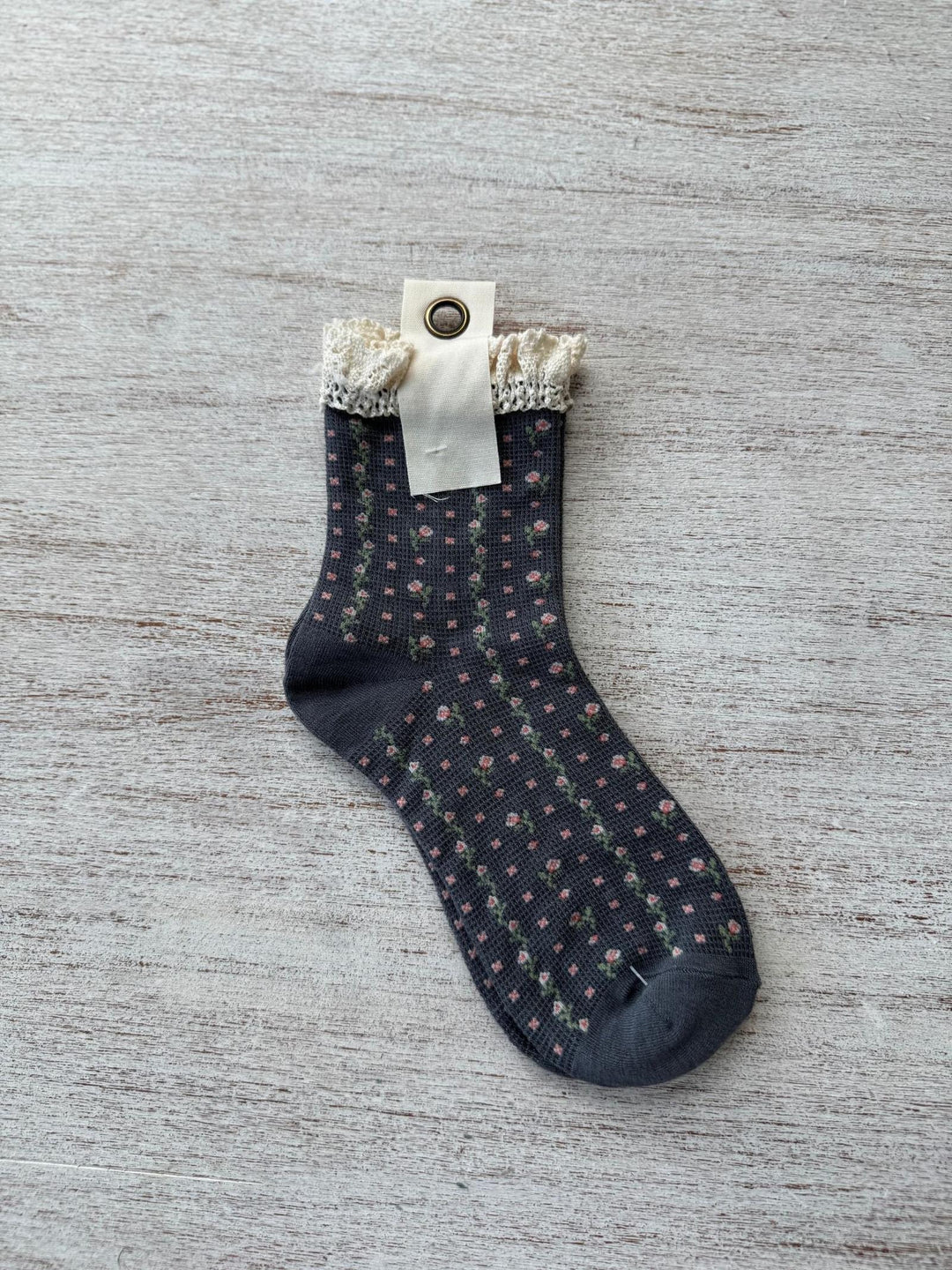 charcoal floral ruffle socks