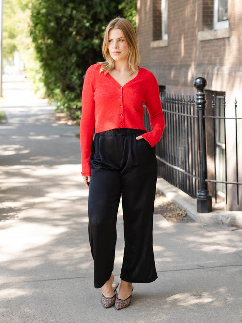 bright red cropped sweater cardigan