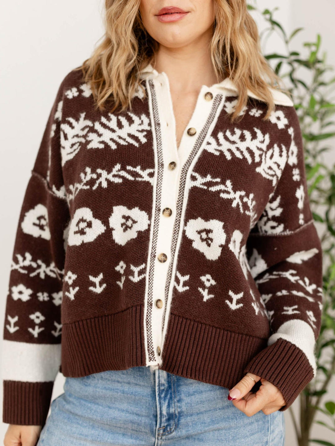 printed button front cardigan