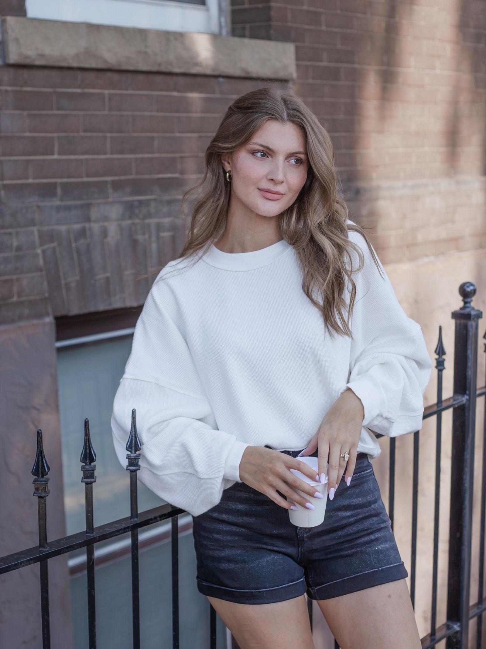 Free People Skyline Tee | Waffle Knit Oversized Boxy Tee | Leela