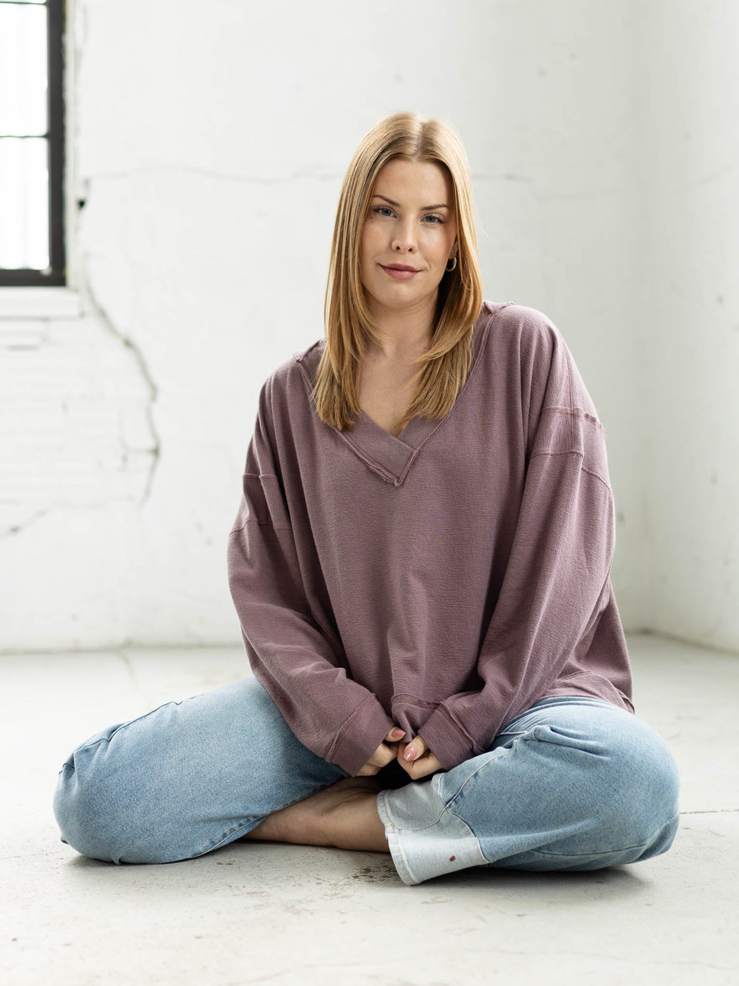 v neck long sleeve sweater
