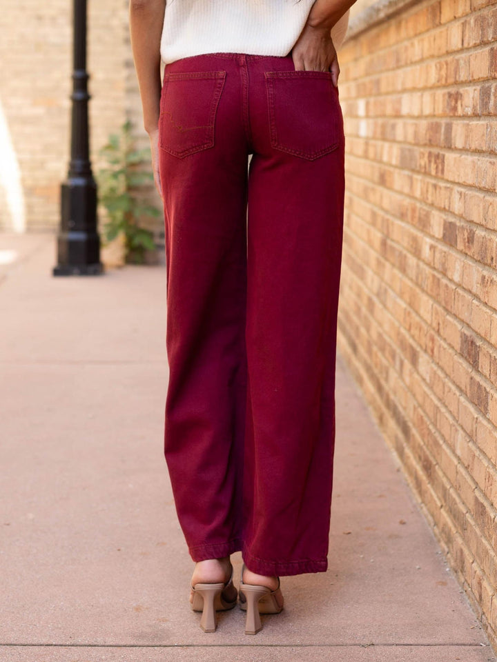 rich jewel toned wide straight leg jean