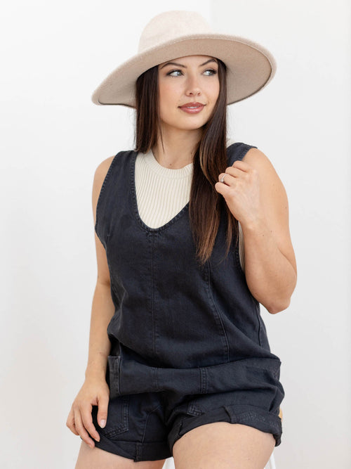washed black overall romper