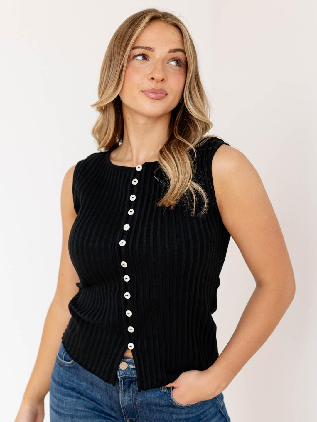 ribbed button up top