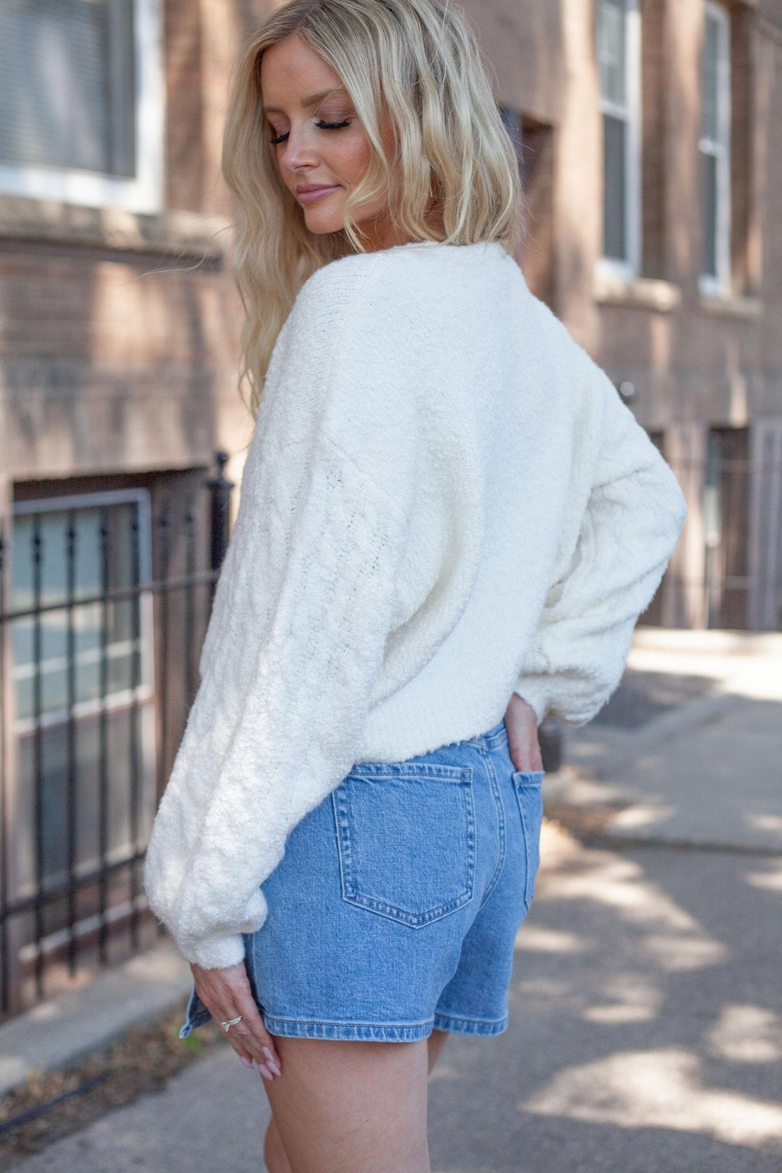 Free People Thistle Cardi | Cable Knit Billowing Sleeve Cardigan