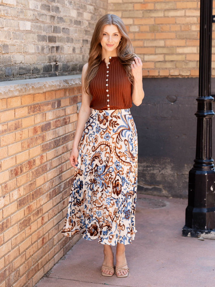 ribbed brown button front tank