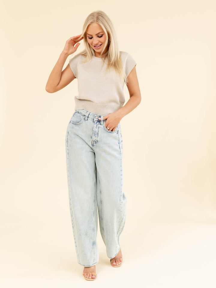 light wash wide leg jean