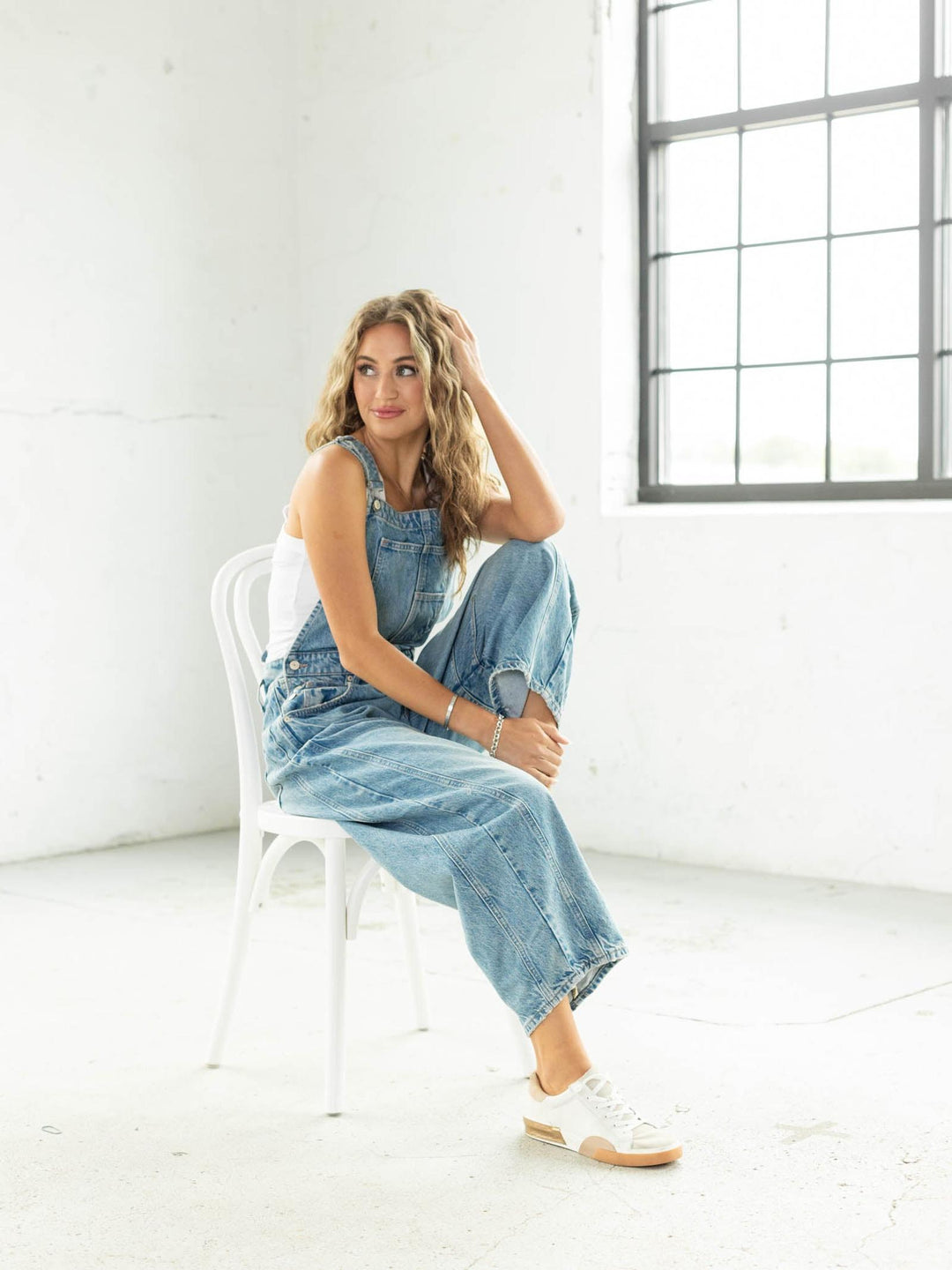 barrel style denim overalls