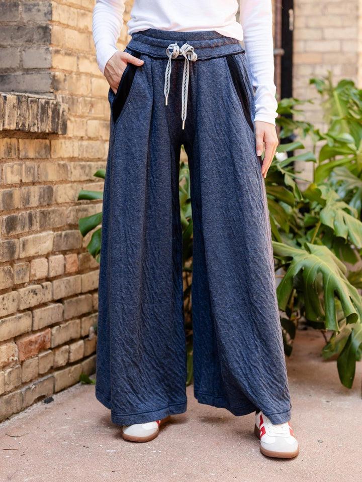 heathered navy blue wide leg soft pants